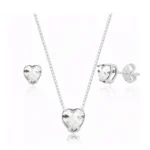 Conjunto colar e brinco coração zircônia (branco)